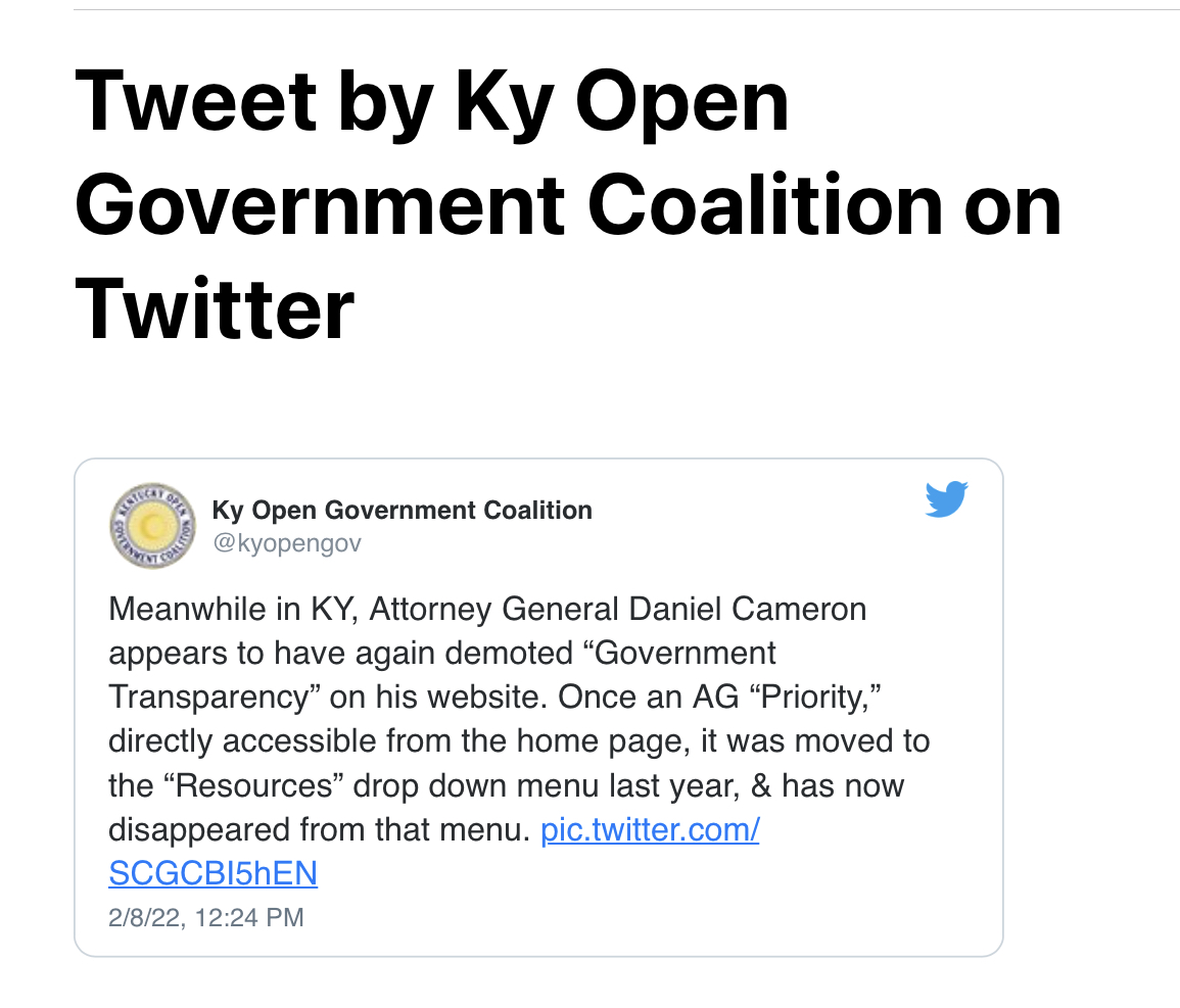 A Coalition tweet pointed out that “Open Records” was MIA.