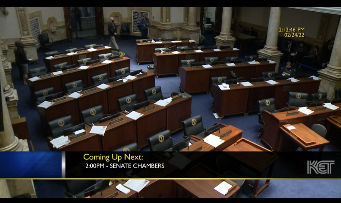 An empty legislative chamber