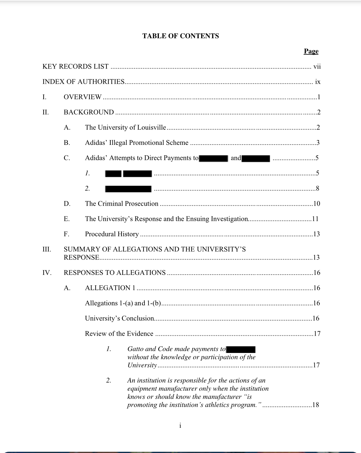 Table of contents 