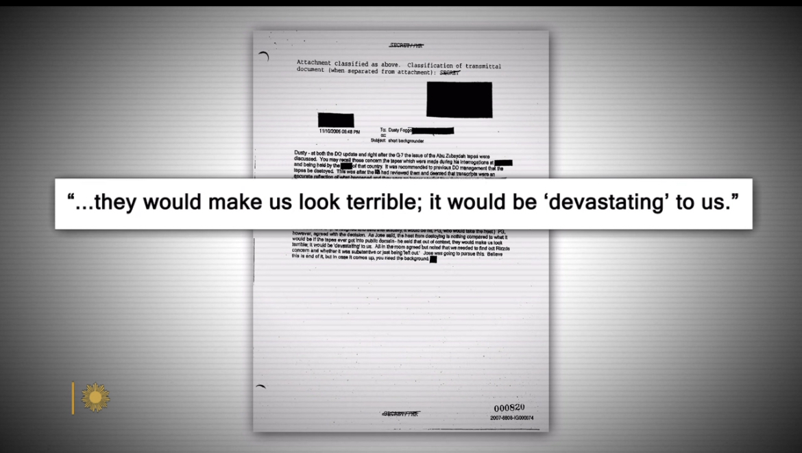 Declassified memo describing debating reputational damage related to disclosure of water boarding records