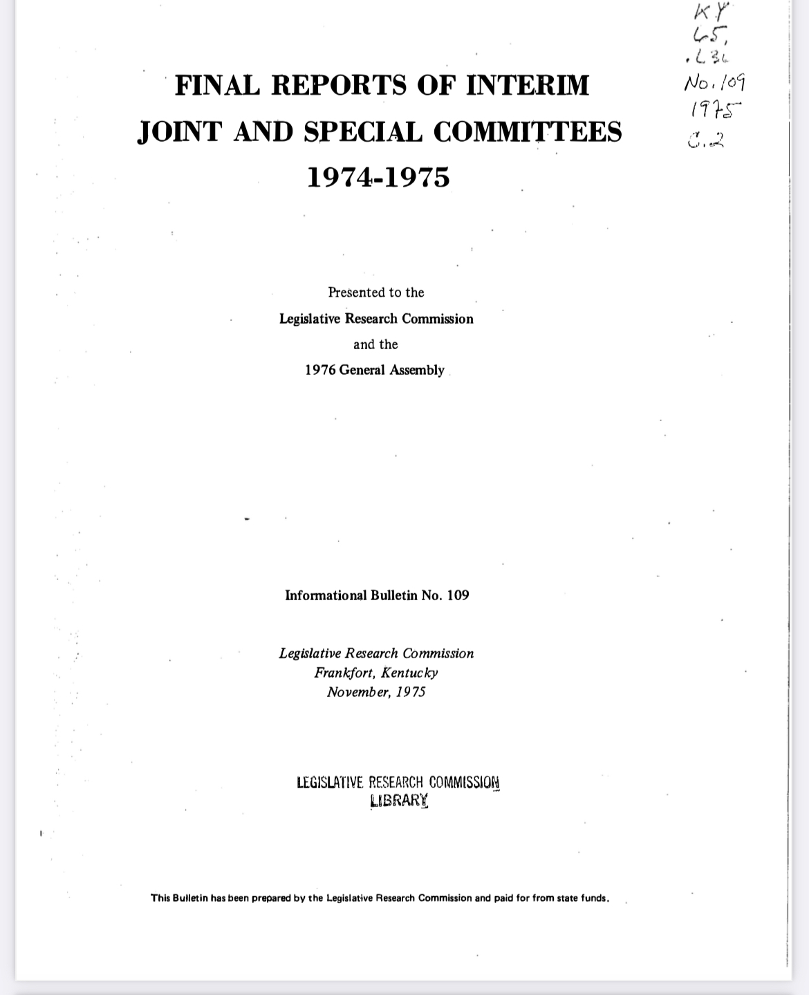 1975-1975 Kentucky Legislative Report