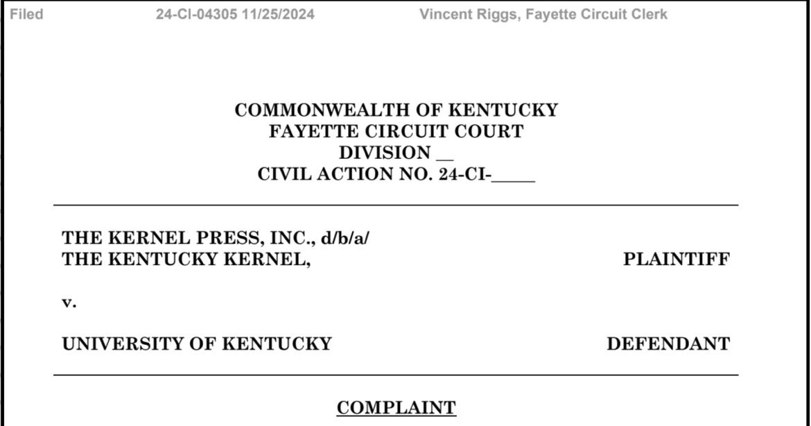 The Kernel v University of Kentucky complaint