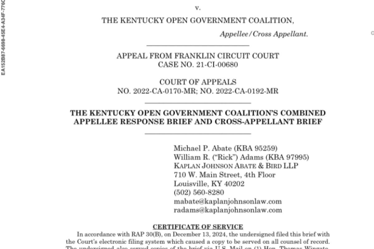 Cover page of Appellee's brief in KDFWRC v KOGC