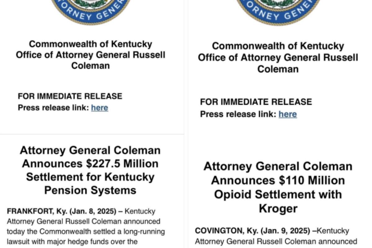 Attorney General’s press releases concerning settlements