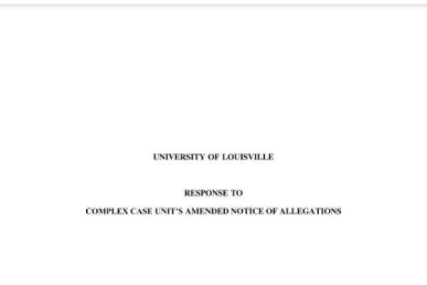 Cover page of UofL’s response to NCAA inquiry