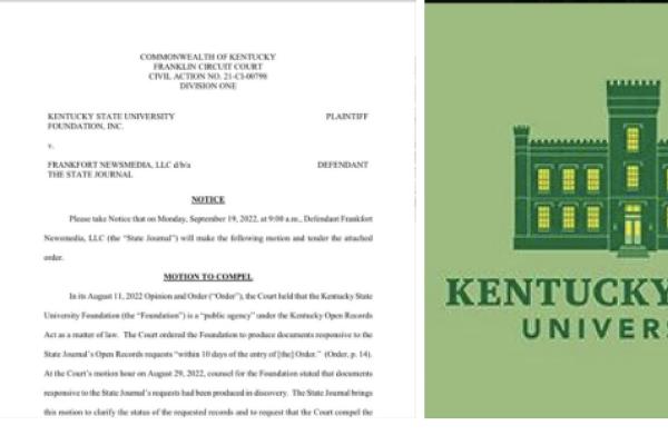 First page of State Journal’s Motion to Compel and Kentucky State University logo