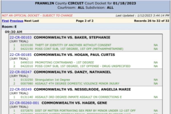 January 18 Docket sheet