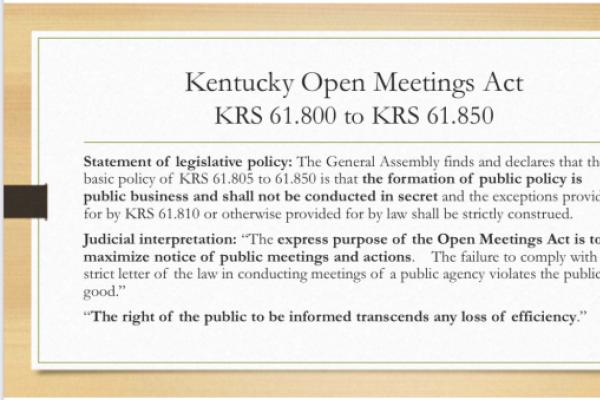 KOGC PowerPoint slide introducing open meetings law