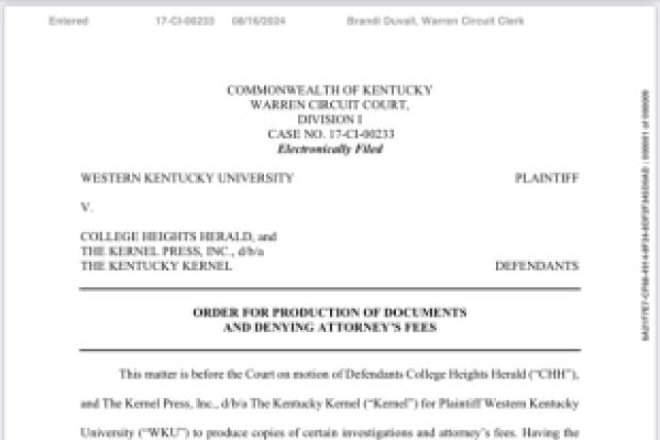 Warren Circuit Court order in WKU v CHH and The Kernel